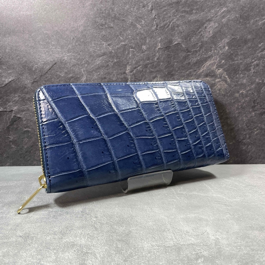 新品 クロコダイル 長財布 ネイビー ブルー 紺青 本革 ワニ革財布の