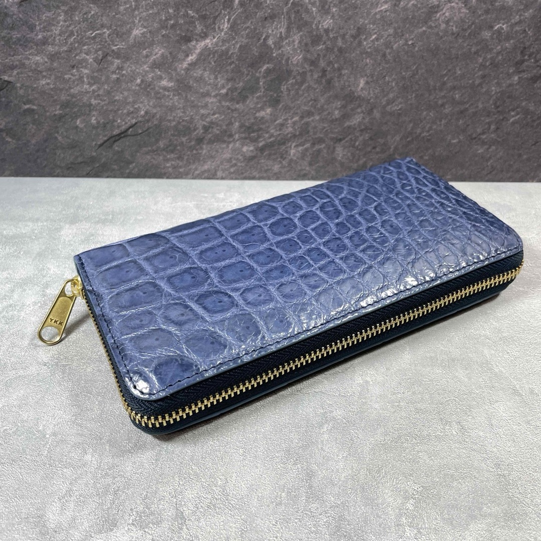 新品 クロコダイル 長財布 ネイビー ブルー 紺青 本革 ワニ革財布の