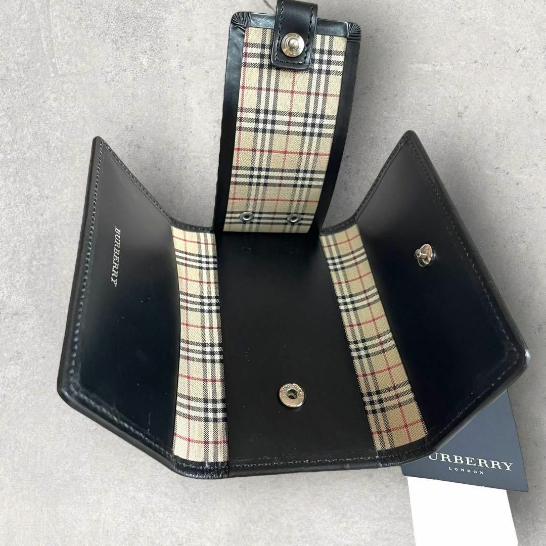 新品未使用 BURBERRY LONDON ナイロン × レザー キーケース 黒の通販