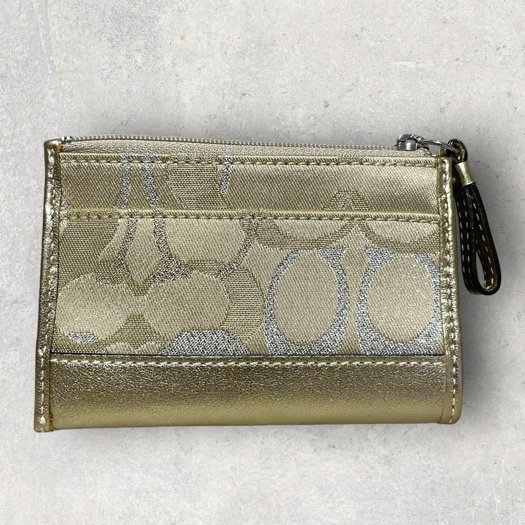 新品未使用 COACH コーチ キーリング付きコインケース シグネチャー柄 金