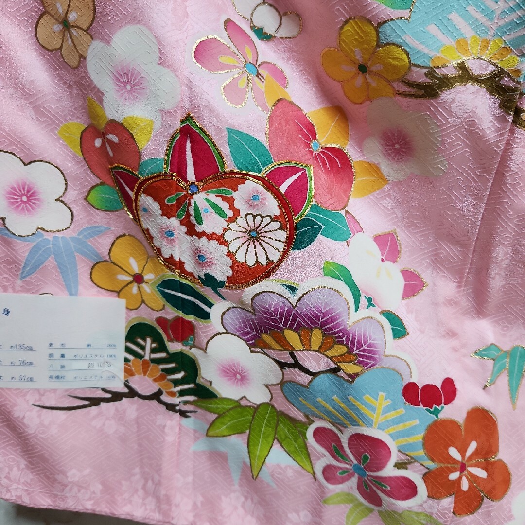 112 (保管品) 正絹 七五三 七歳用 四つ身着物-