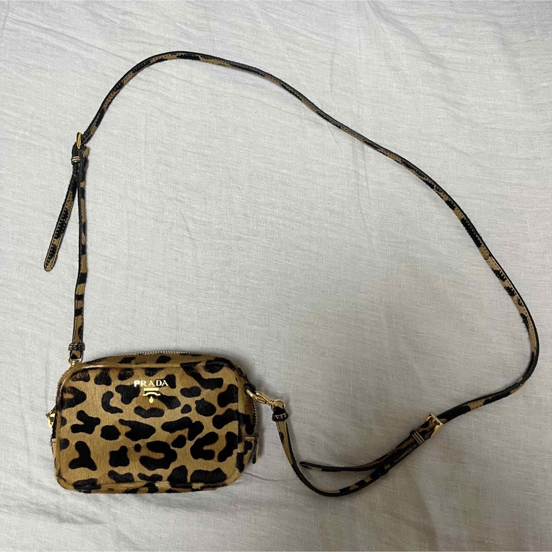 美品 PRADA レオパード ハラコショルダーバック Leopard