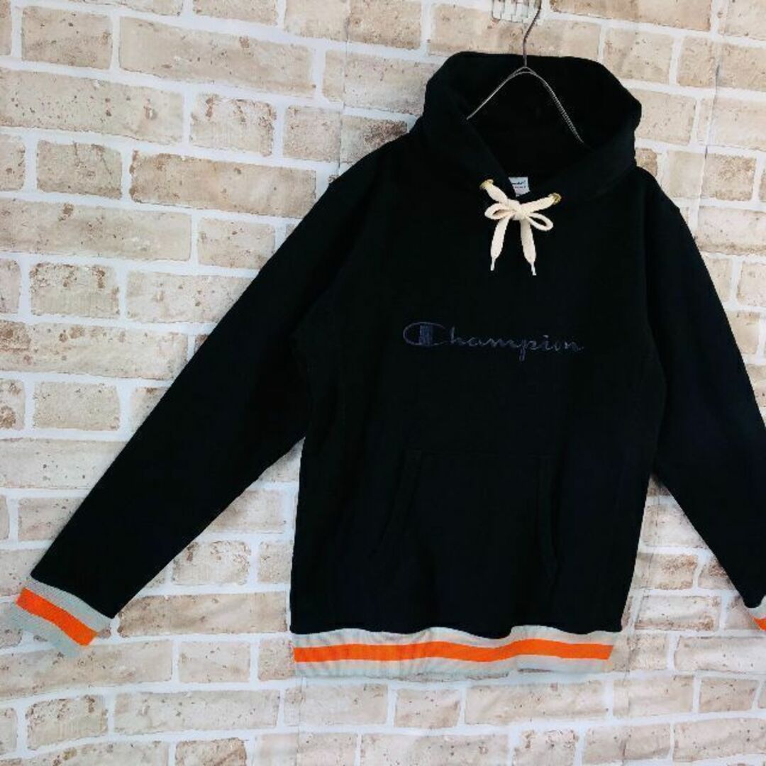 【激レア】チャンピオン リバースウィーブ パーカー S 黒 刺繍 ロゴ リンガー