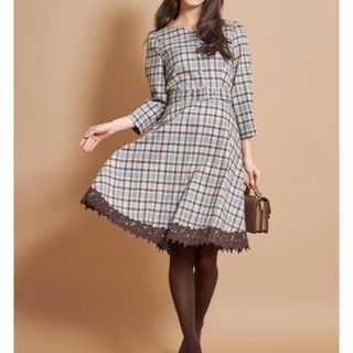 トッコクローゼット(TOCCO closet)の新品 tocco closet ベルト付き裾レースチェック柄ワンピース(ひざ丈ワンピース)