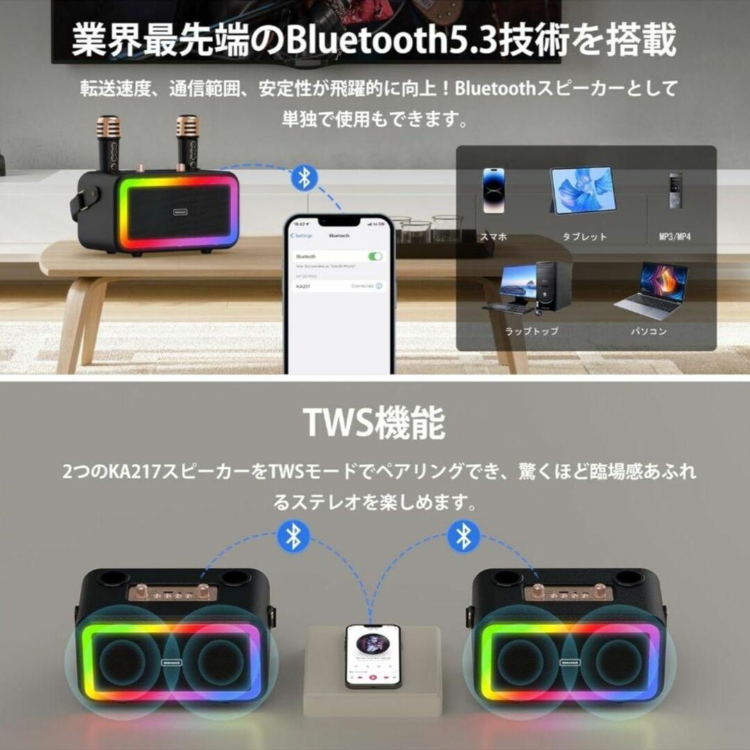 カラオケセット家庭用 ワイヤレスマイク スピーカーセット 拡声器