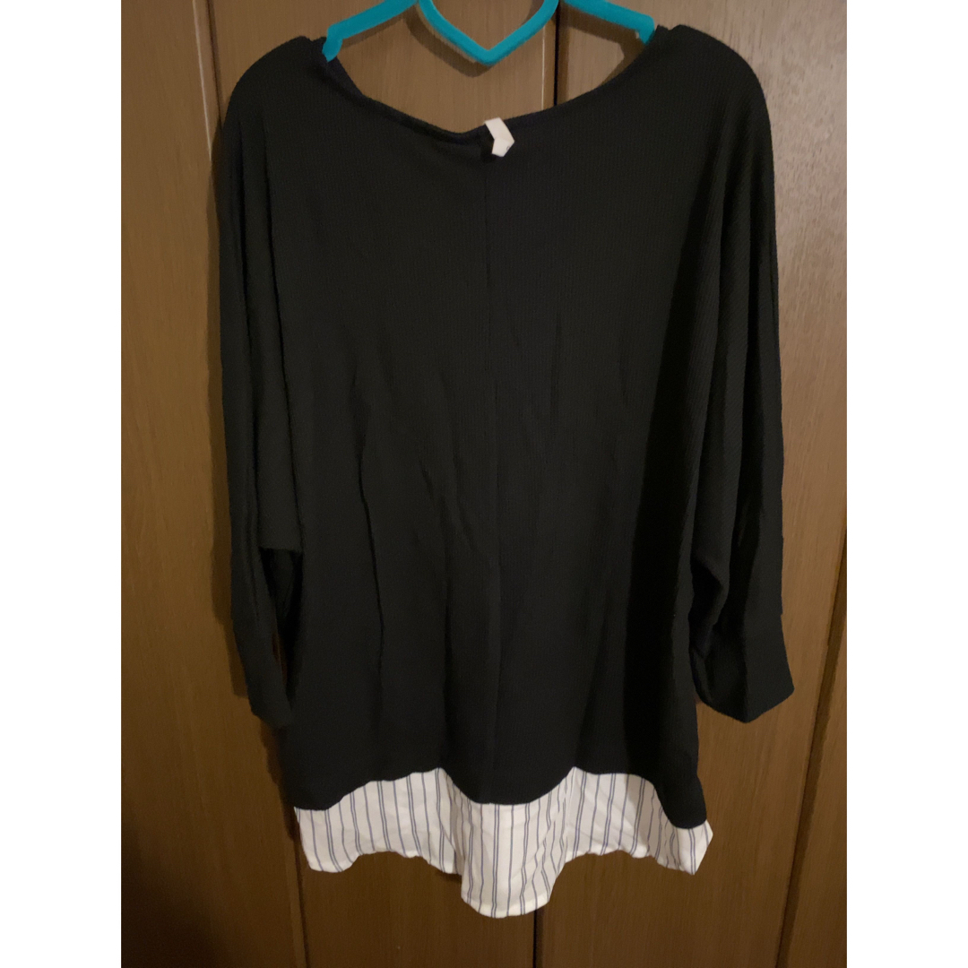 しまむら(シマムラ)のしまむら 裾ストライプシャツ風トップス 黒 レディースのトップス(カットソー(長袖/七分))の商品写真