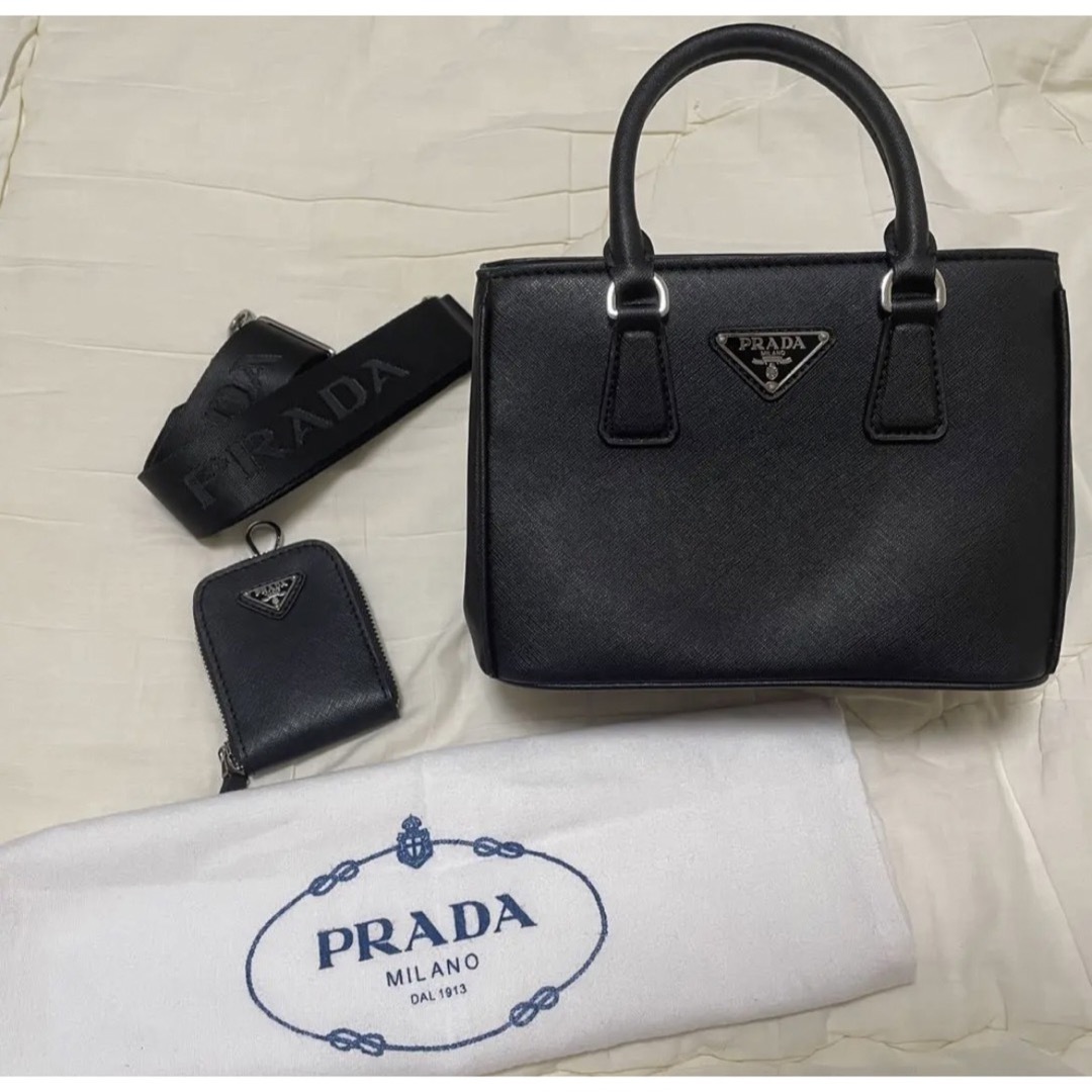 レディース【2way】PRADA ガレリア　サフィアーノ　マイクロバッグ　ポーチ付き