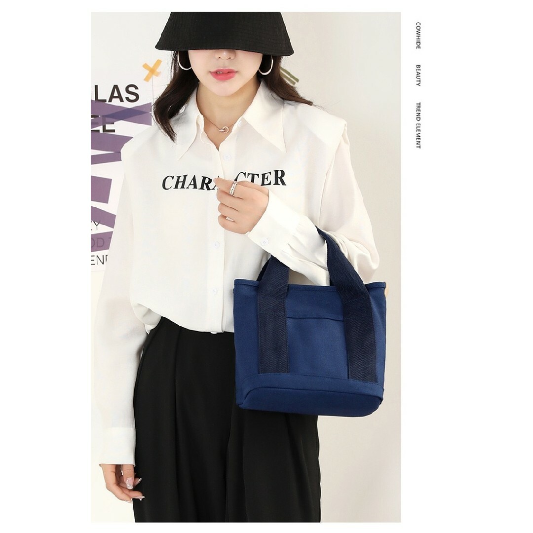 トートバッグ　紺色　キャンバストートバッグ　ショルダーバッグ　バッグ　カバン レディースのバッグ(ショルダーバッグ)の商品写真