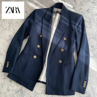 ZARA　テーラードジャケット　紺ブレ　ダブル　装飾金ボタン　ネイビー