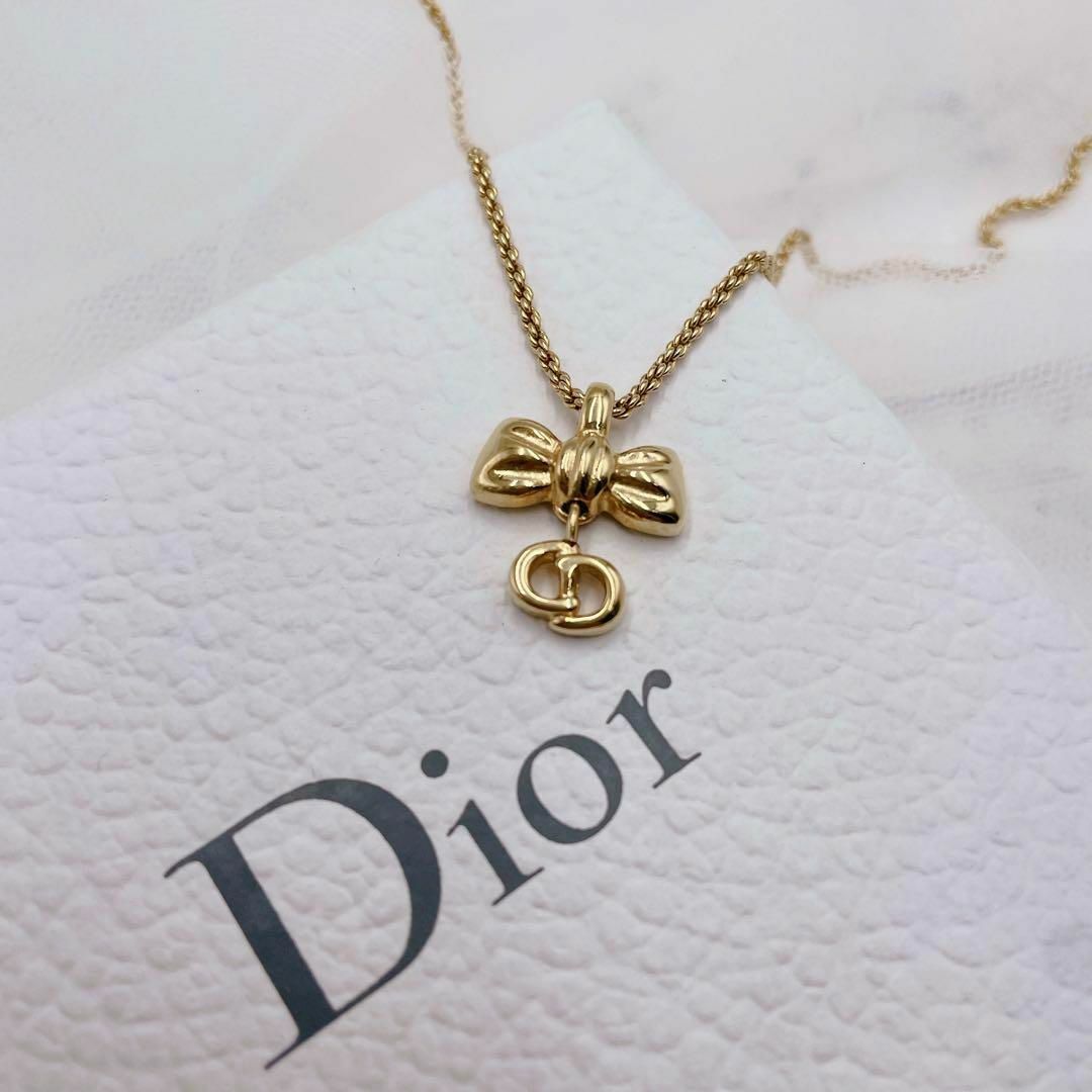 ✨極美品✨ Dior CDロゴ リボン ネックレス ゴールド ヴィンテージ