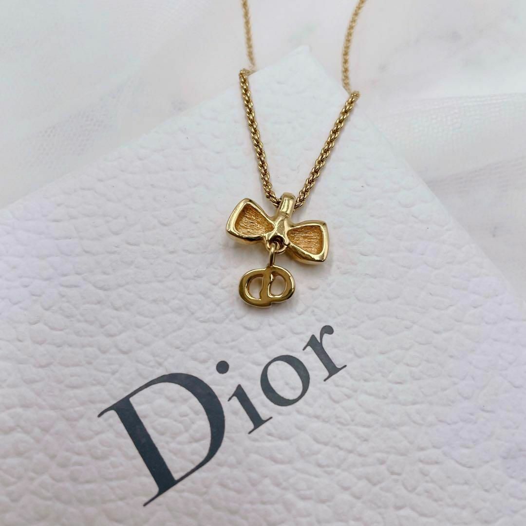 極美品 Dior リボン CD ネックレス ロゴ 希少 gold 刻印あり