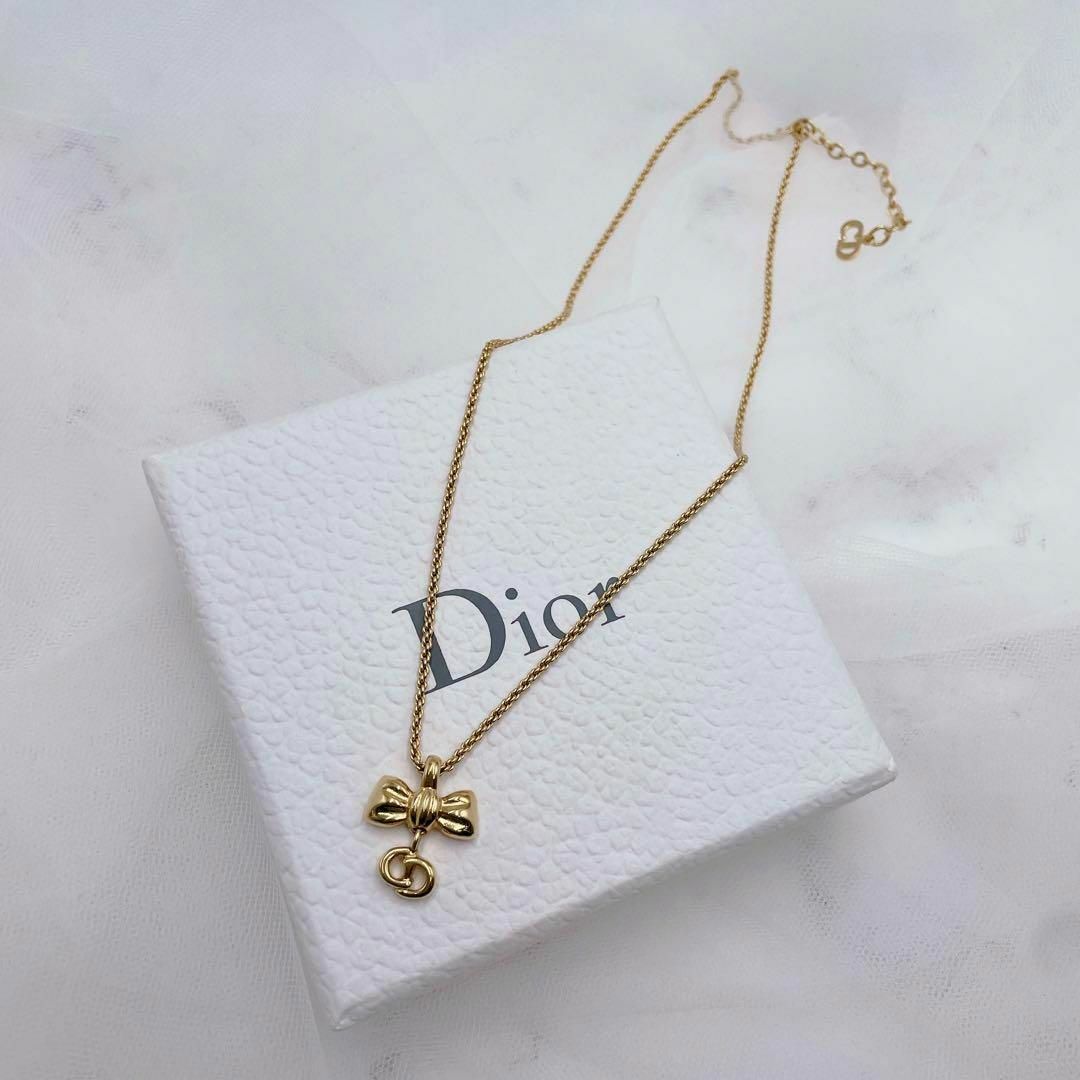 ✨極美品✨ Dior CDロゴ リボン ネックレス ゴールド ヴィンテージ