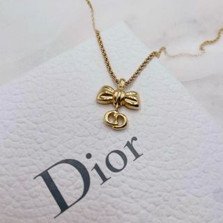 ✨極美品✨ Dior CDロゴ リボン ネックレス ゴールド ヴィンテージ