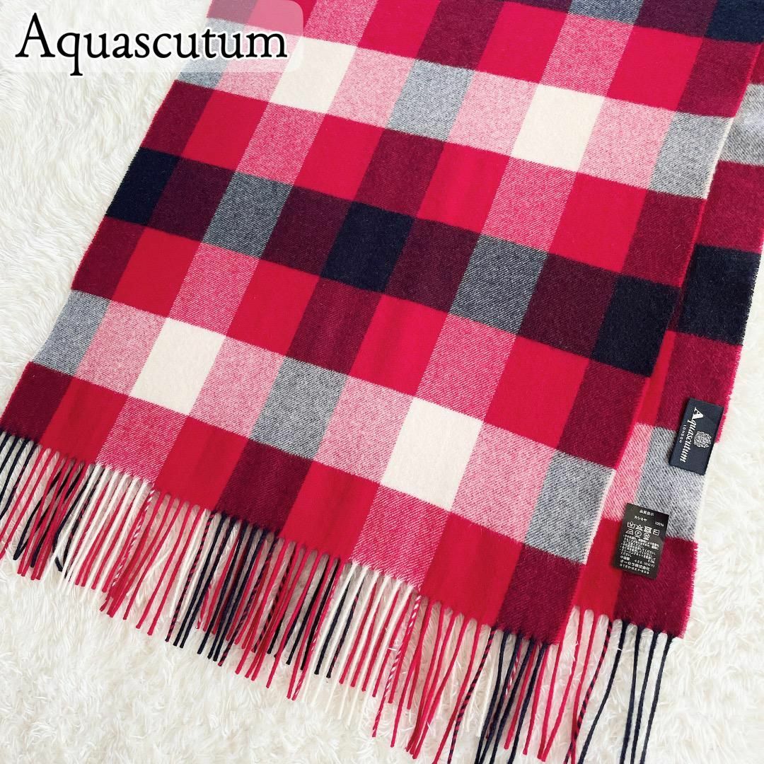 美品◇Aquascutum◇カシミヤ100% 大判ストール ブロックチェック