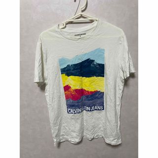 カルバンクライン(Calvin Klein)のカルバンクライン　Tシャツ　ホワイト　プリントブルー Mサイズ(Tシャツ/カットソー(半袖/袖なし))