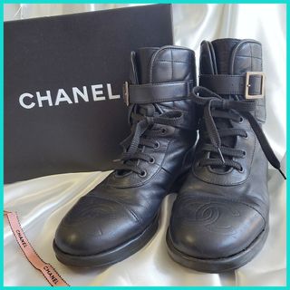 シャネル(CHANEL)のシャネル CHANEL ココマーク 黒 レースアップ ショートブーツ(ブーツ)