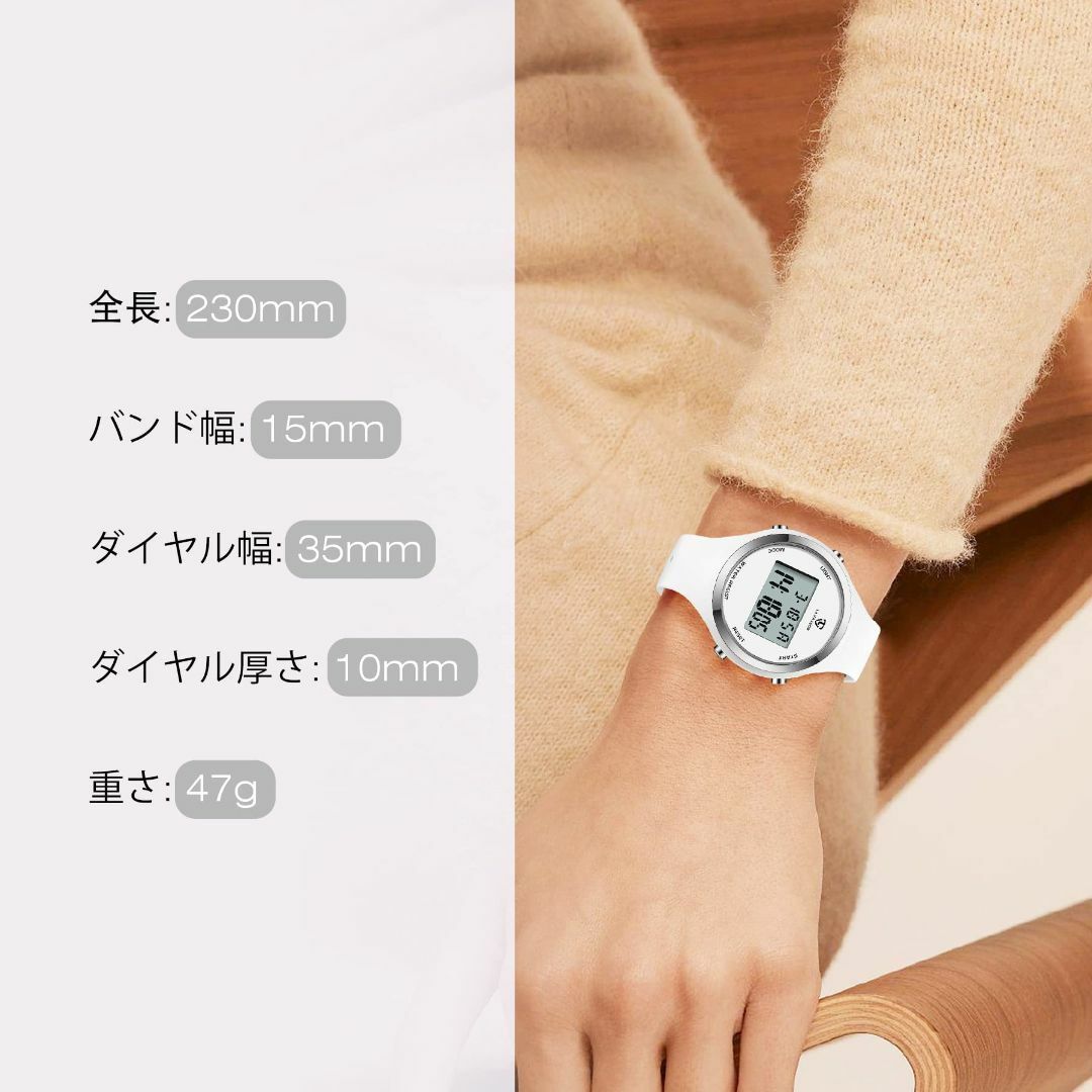 【色: ホワイト】デジタル腕時計 レディース 細め うで時計 おしゃれ 防水 腕 1