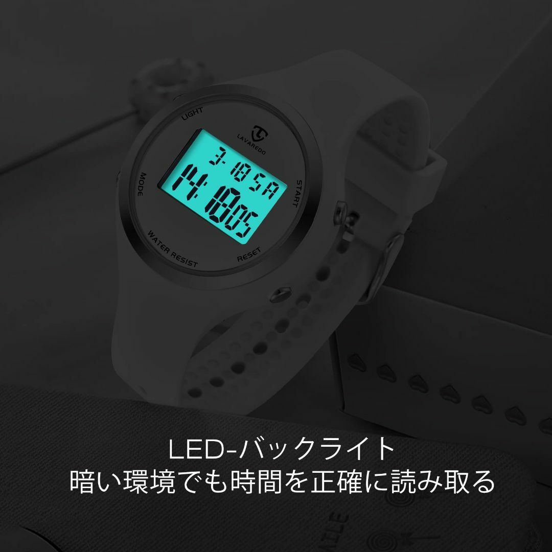 【色: ホワイト】デジタル腕時計 レディース 細め うで時計 おしゃれ 防水 腕 4