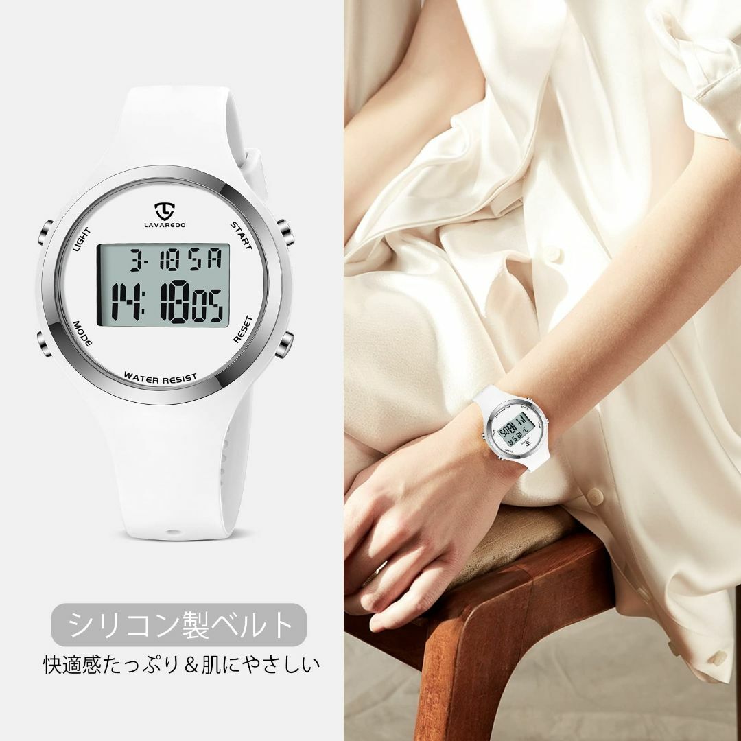 【色: ホワイト】デジタル腕時計 レディース 細め うで時計 おしゃれ 防水 腕 8