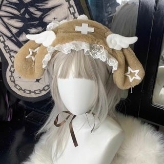 たれ耳 うさぎ ヘッドドレス ベージュ 天使界隈 ロリータ コスプレ サブカル(ヘアバンド)