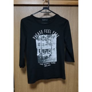 シマムラ(しまむら)のレディース　トップス　秋冬　Tシャツ　五分袖　カットソー　長袖　ブラック　古着(Tシャツ(長袖/七分))