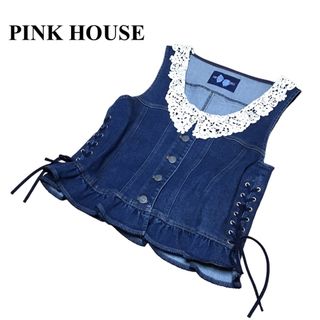 ピンクハウス PINKHOUSE ベスト ジレ デニム フリル ネイビー