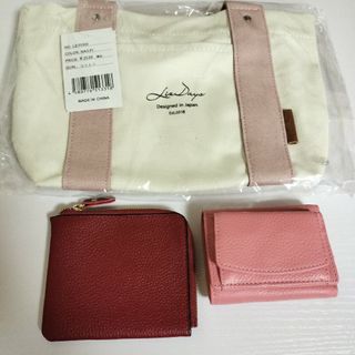 新品 トートバッグ 三つ折り財布 ミニ財布 ピンク レッド まとめ売り 女性(財布)