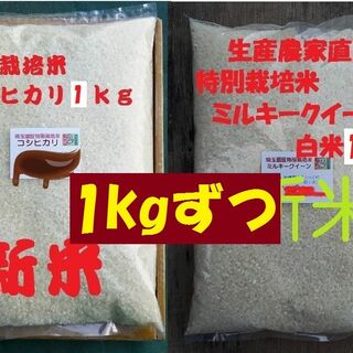 ★新米★[白米]特別栽培米コシヒカリとミルキークイーン１ｋｇづつセット減農薬栽培(米/穀物)
