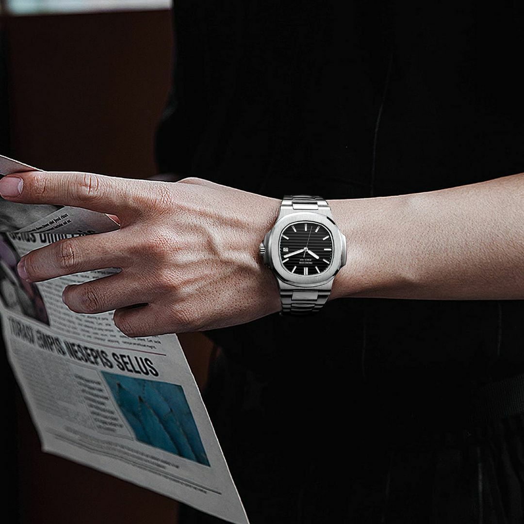 【色: ブラック】ROCOSJEWE 腕時計 メンズ 自動巻き アナログ時計 防 2