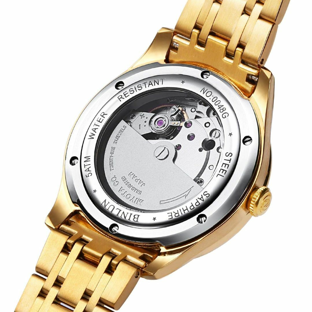 【色: 金色文字盤-G】BINLUN 腕時計 メンズ ゴールド 機械式 自動巻き 2