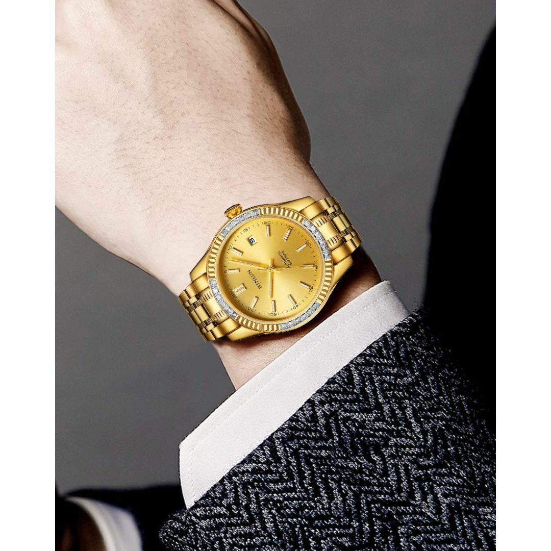 【色: 金色文字盤-G】BINLUN 腕時計 メンズ ゴールド 機械式 自動巻き 6