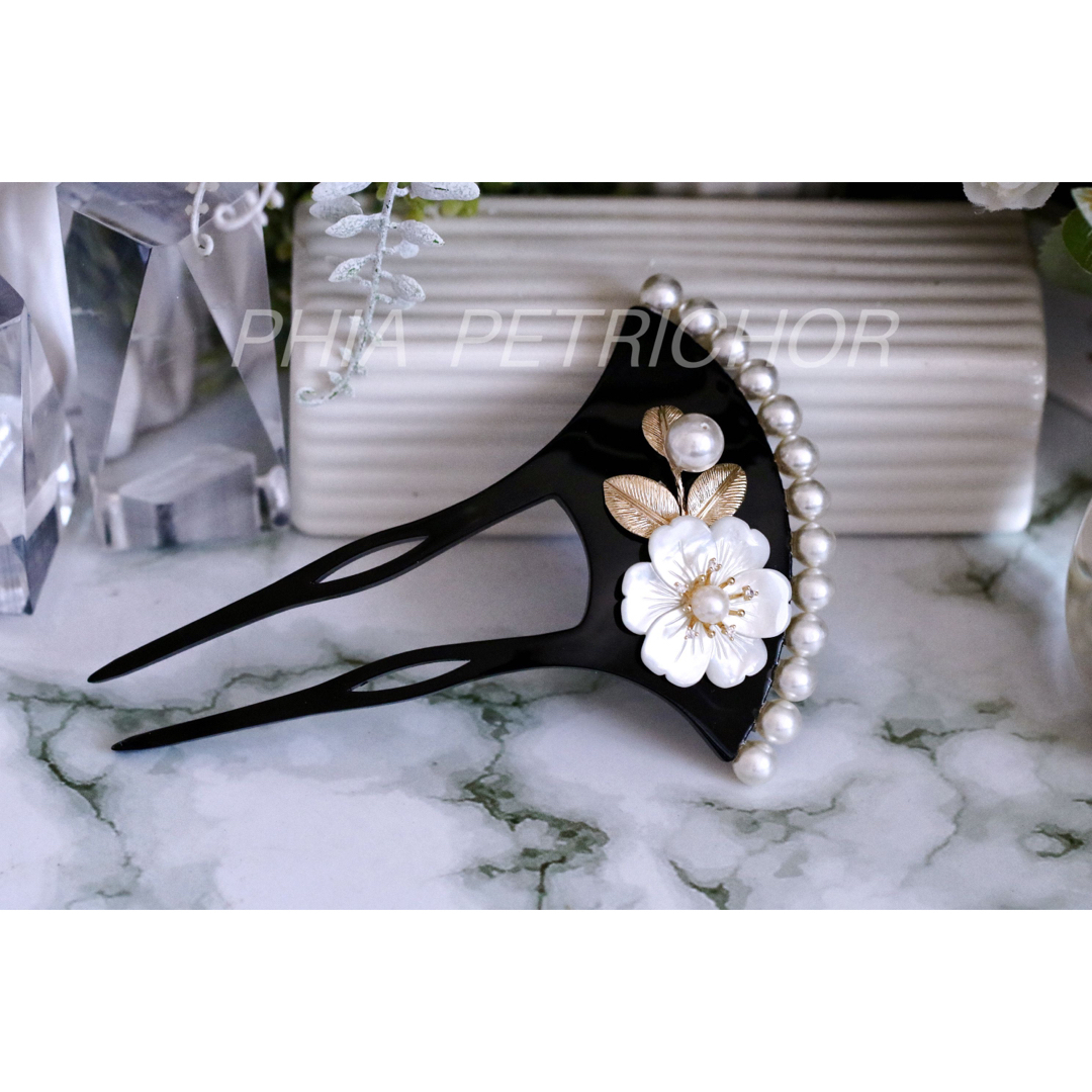 髪飾り 桜 かんざし バチ型 螺鈿 真珠母貝 パール W23100673簪
