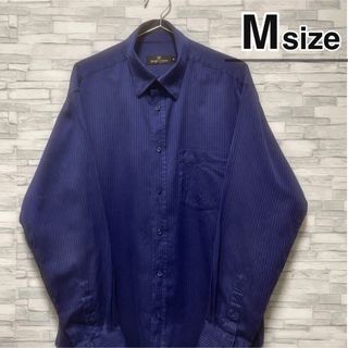 シャツ(shirts)のシャツ　長袖　M　ストライプ　ネイビー　ブルー　青　ドレスシャツ　USA古着(シャツ)