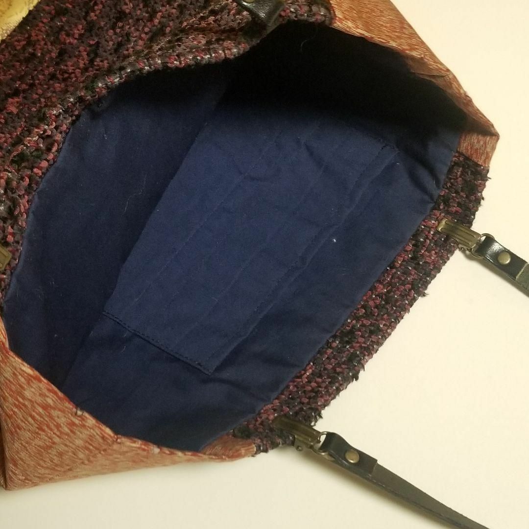 【裂き織】トートバッグ　裂き織＆シルク　【一点物】ハンドメイド　和装にも！ レディースのバッグ(トートバッグ)の商品写真