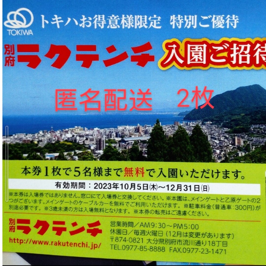 別府ラクテンチ　入園券　2枚 チケットの施設利用券(遊園地/テーマパーク)の商品写真