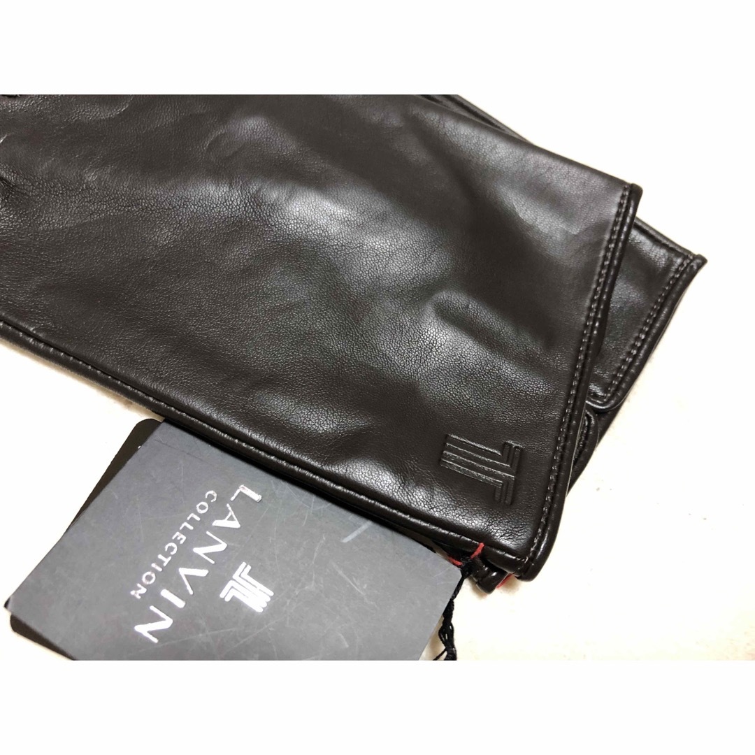 363新品LANVIN COLLECTION羊革レザーメンズ手袋スマホ対応濃茶