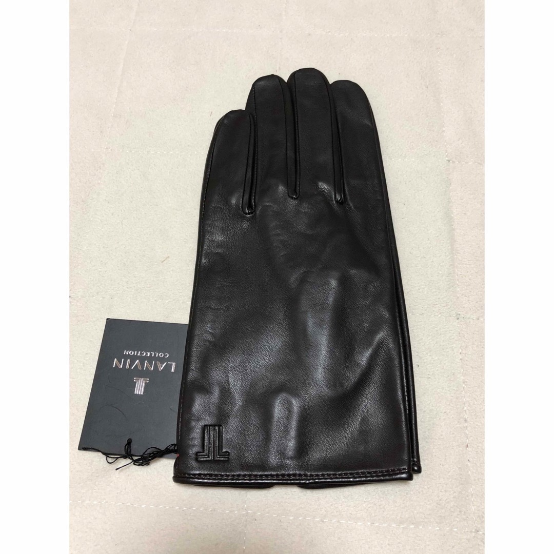 363新品LANVIN COLLECTION羊革レザーメンズ手袋スマホ対応濃茶