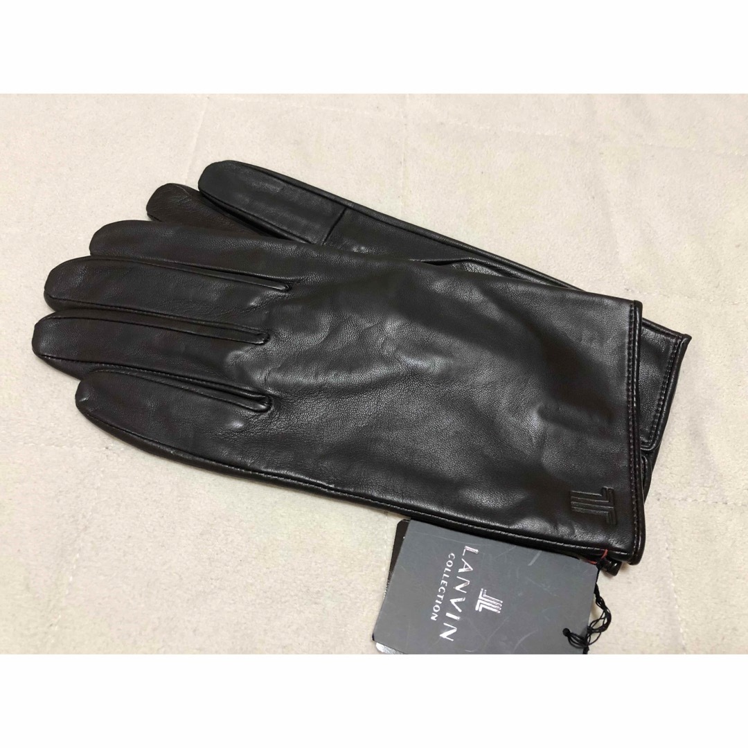 363新品LANVIN COLLECTION羊革レザーメンズ手袋スマホ対応濃茶
