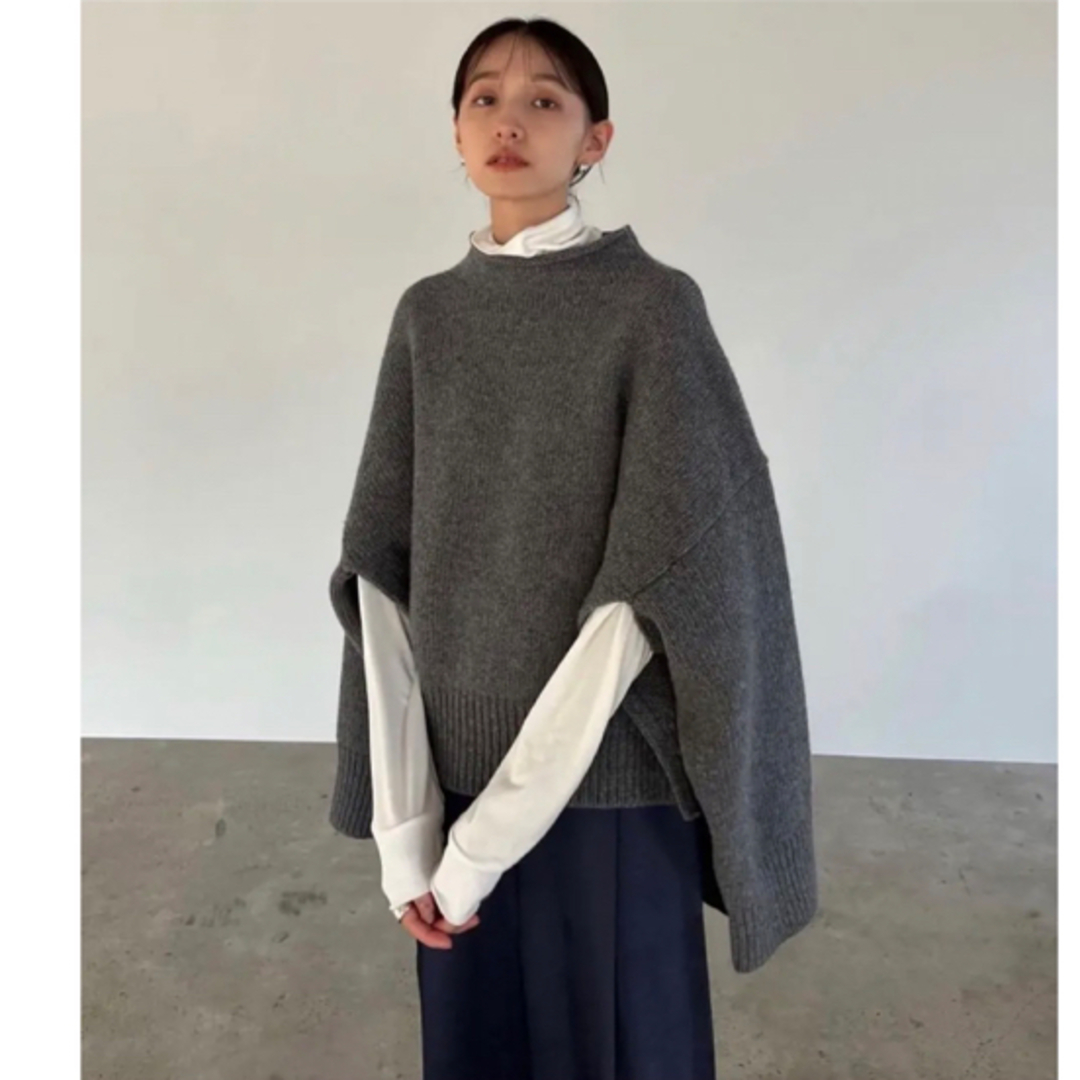 CLANE SIDE SLIT WIDE CAPE KNIT TOPS - ニット/セーター