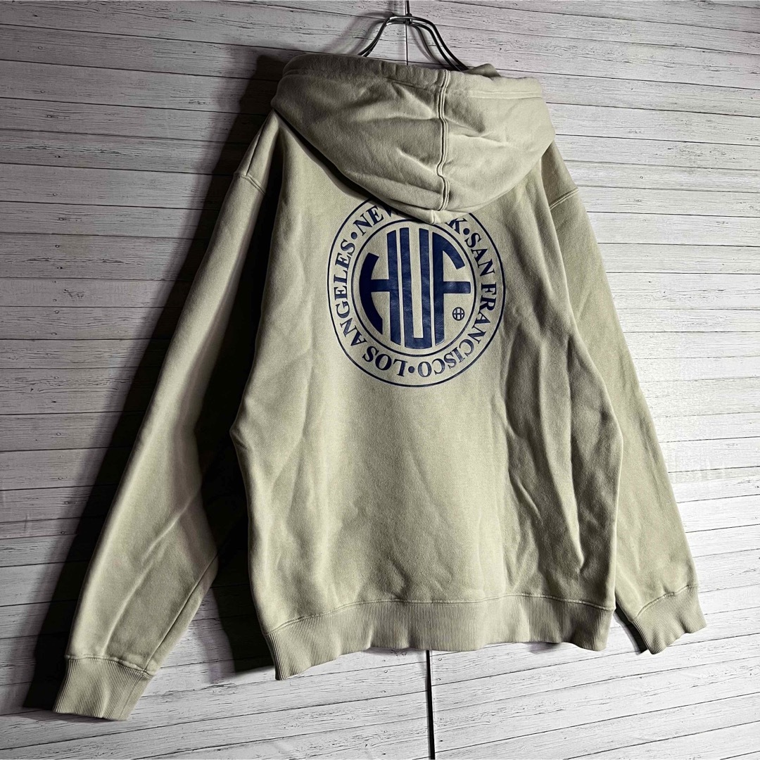 【希少カラー】HUF ハフ バックプリント 両面ロゴ ベージュ パーカー入手困難