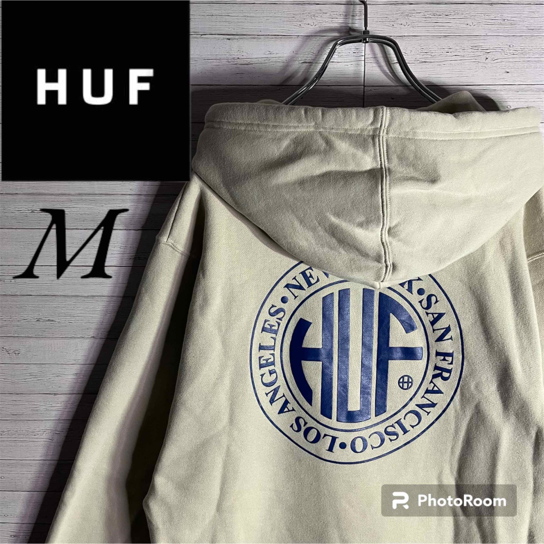 【希少カラー】HUF ハフ バックプリント 両面ロゴ ベージュ パーカー入手困難 | フリマアプリ ラクマ