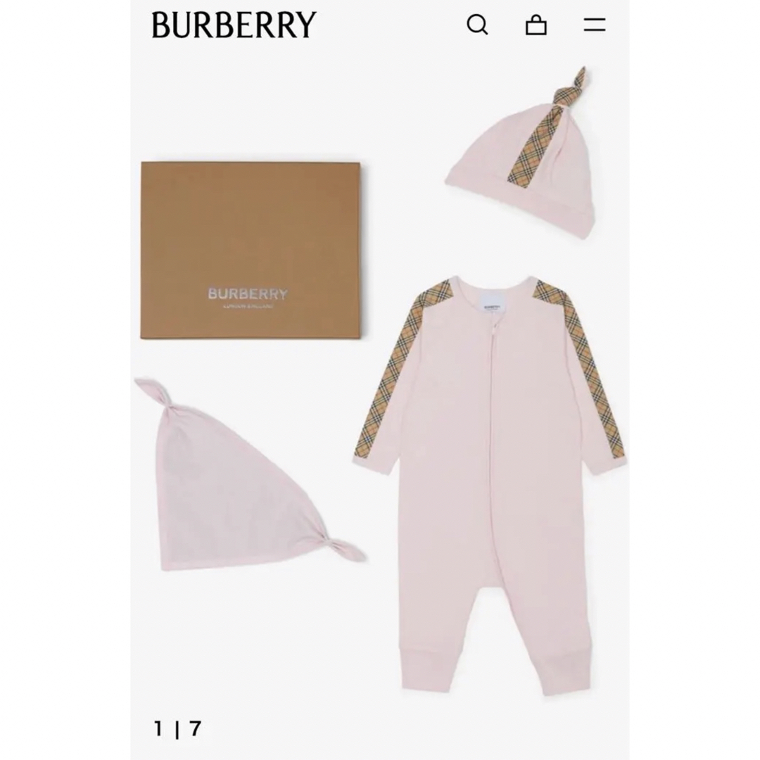 BURBERRY(バーバリー)のBURBERRYチェックトリムコットンスリーピース ベイビー 新品 キッズ/ベビー/マタニティのベビー服(~85cm)(ロンパース)の商品写真