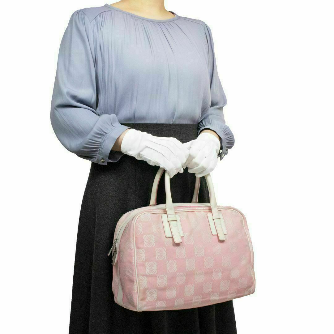 【全額返金保証・送料無料】ロエベのハンドバッグ・正規品・ピンク色系・アナグラム