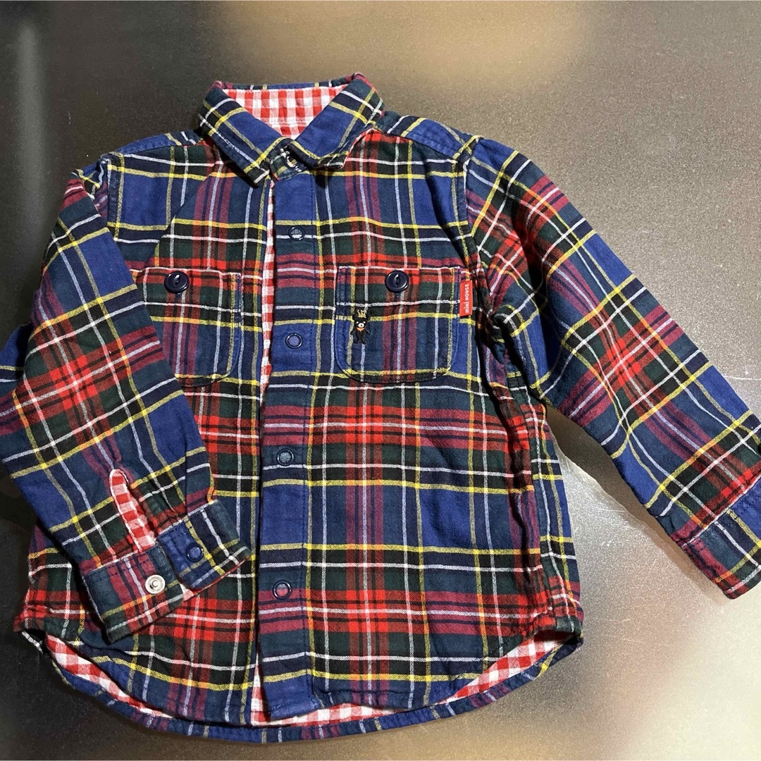 mikihouse(ミキハウス)の美品　ミキハウス100 キッズ　チェックシャツ キッズ/ベビー/マタニティのキッズ服男の子用(90cm~)(ジャケット/上着)の商品写真