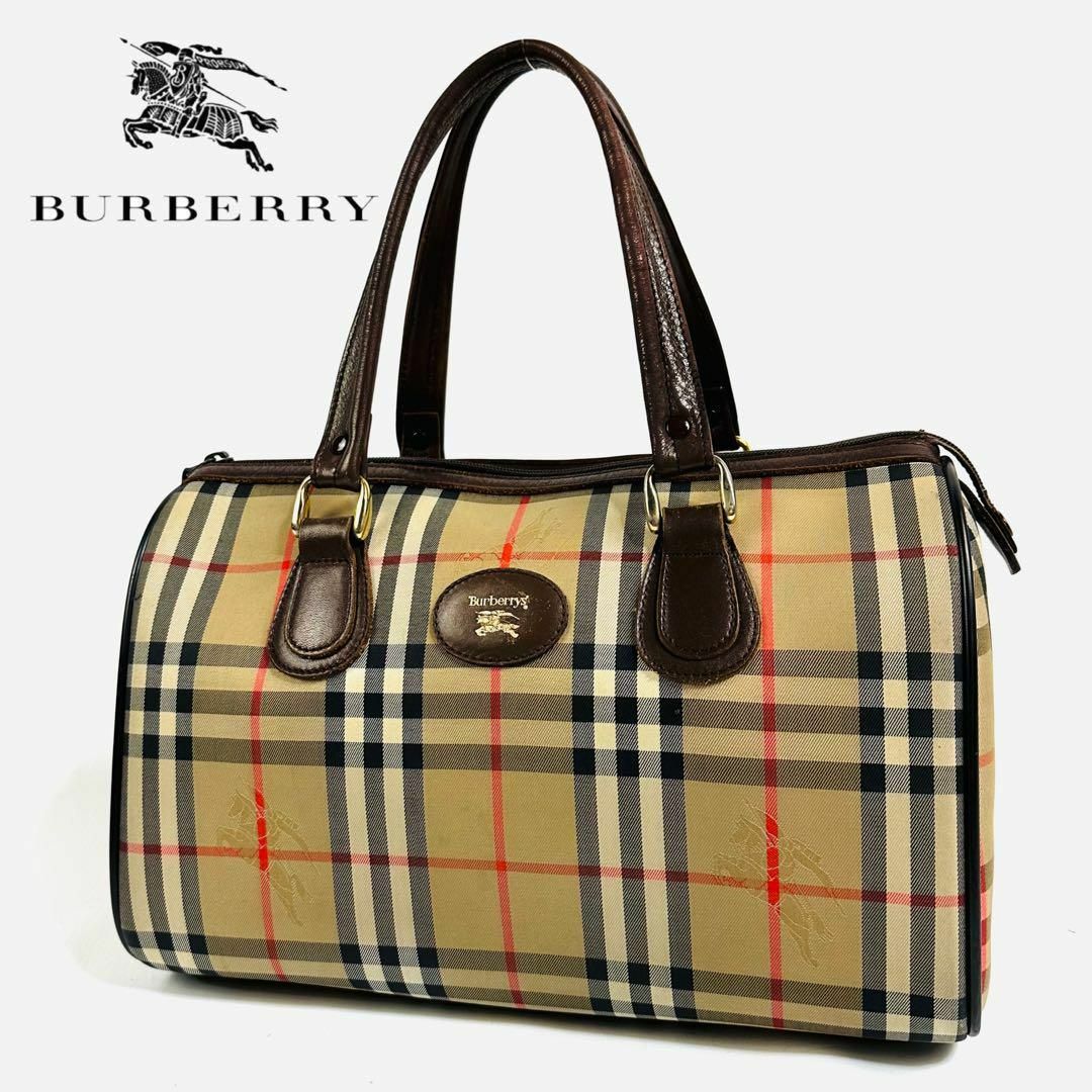 美品】BURBERRYノバチェック キャンバス レザー ミニボストンバッグ-