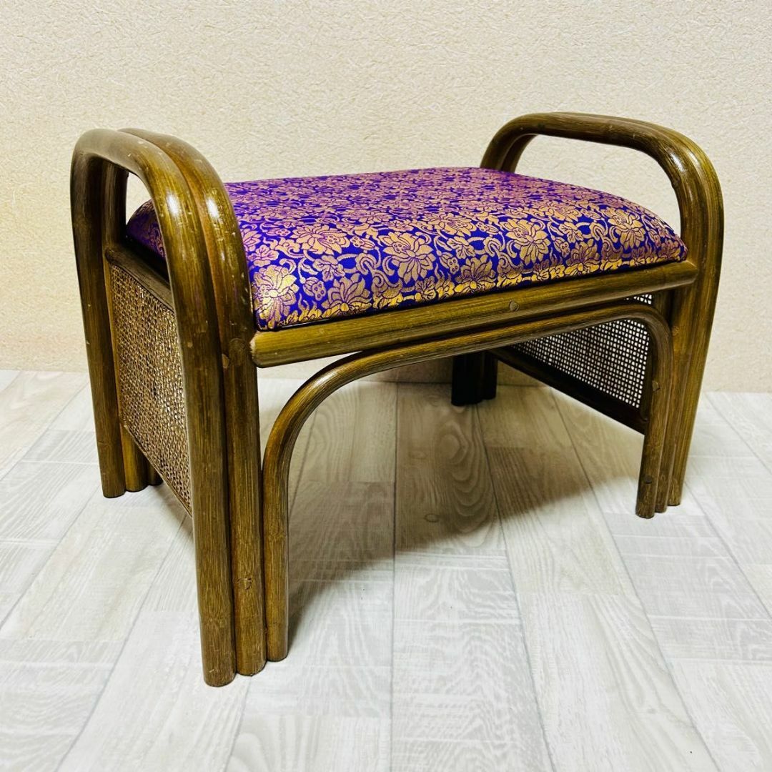 ラタン 仏前 金襴 座椅子 紫金襴 法事 木製 スツール ①