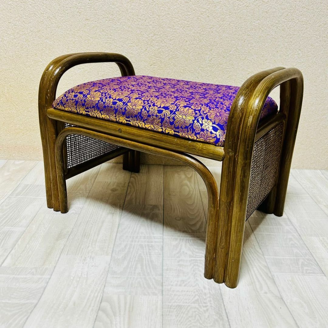 ラタン 仏前 金襴 座椅子 紫金襴 法事 木製 スツール ① 2