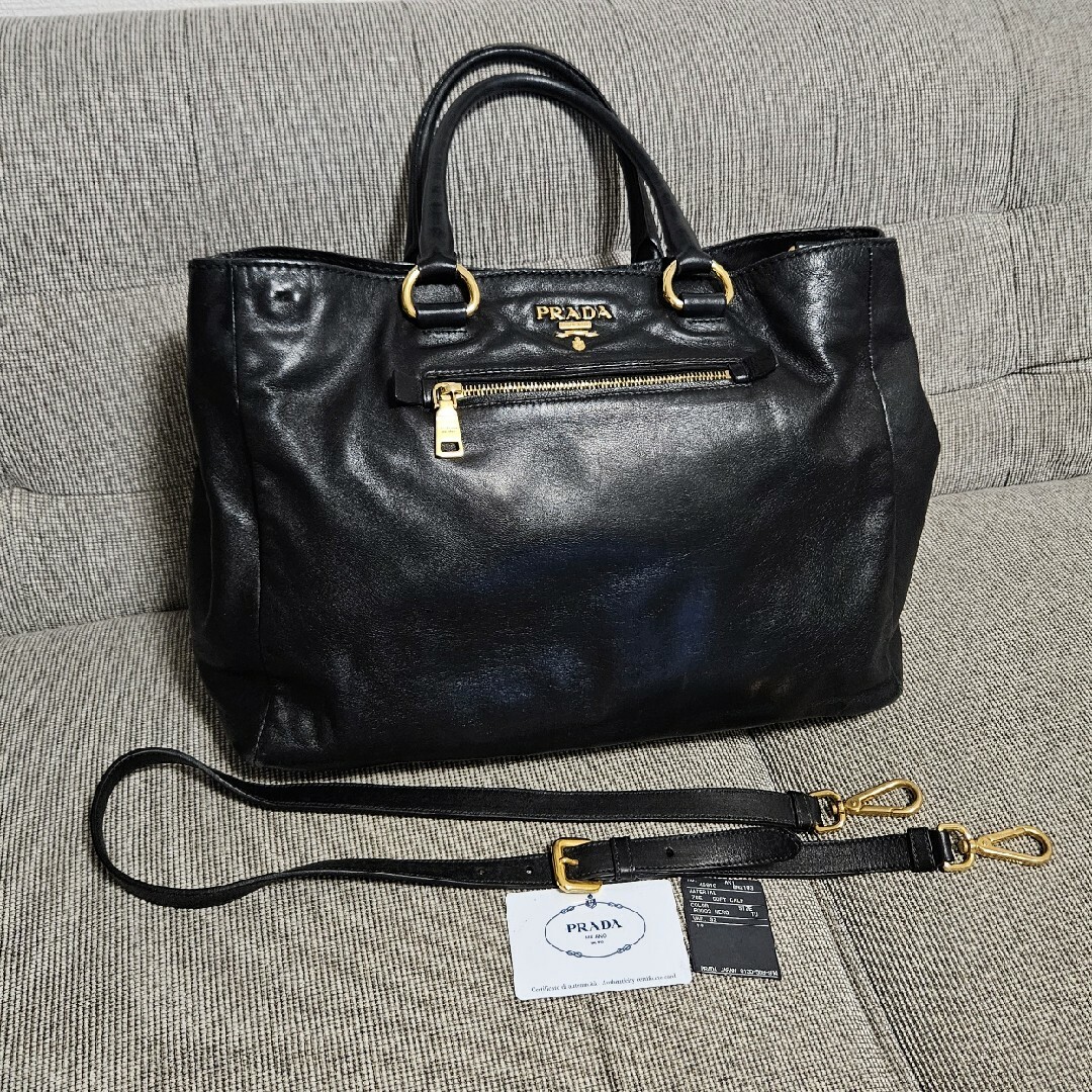 PRADA - 【送料込】プラダ牛革ハンドバッグ黒の通販 by asa's shop