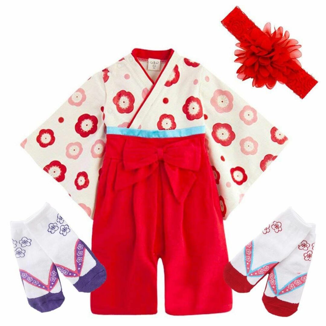 JUST style 袴 ロンパース 花飾り付き カバーオール 和服 和装 新生