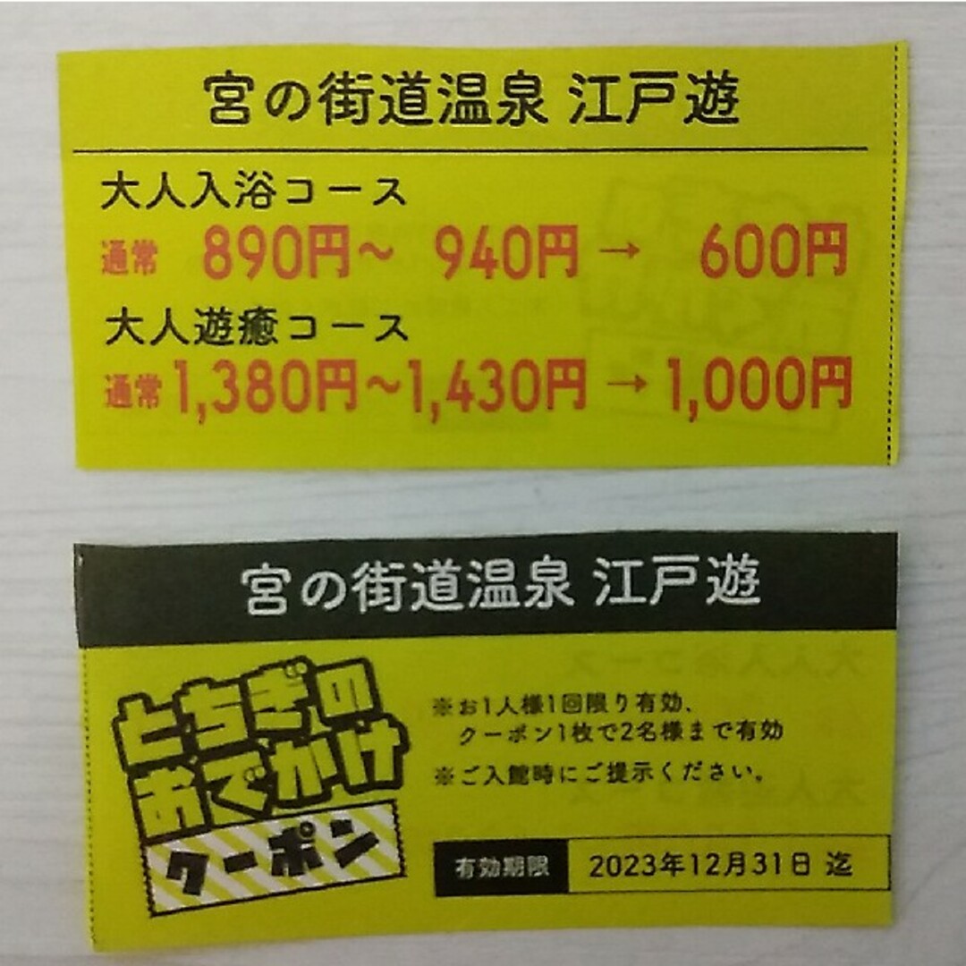 江戸遊　クーポン　2枚 チケットの施設利用券(その他)の商品写真